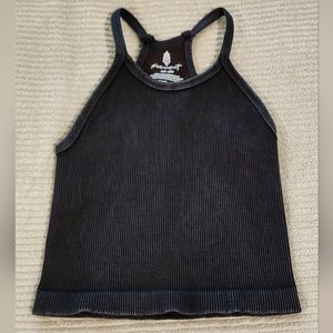 Free People Happiness Runs Black Long Crop Tank XS/S